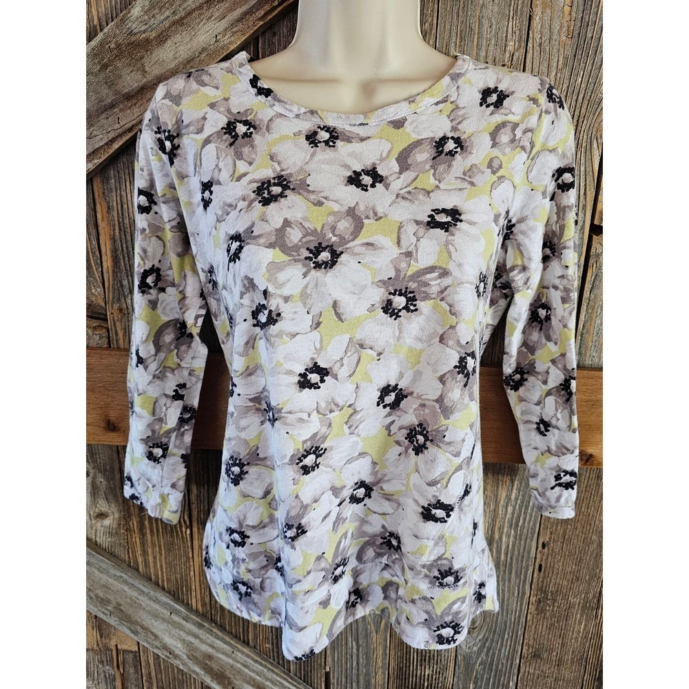 J jill love linen cotton blend floral career casual top size XSP PETITE EUC ^